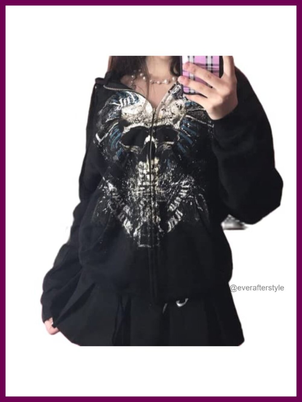 Y2K Grunge Skull Graphic Zip Up Hoodie Gothic Skeleton Sweatshirt